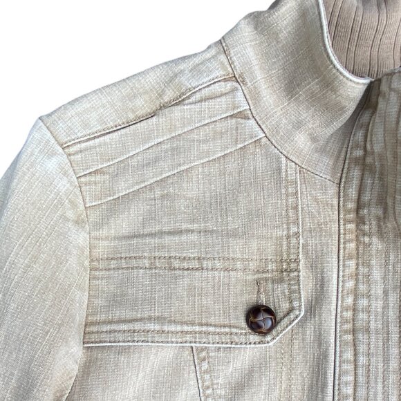 DJ Washed Denim Bomber Jacket Tan Utility Distressed Aviator Pilot Y2K 90s-M - Picture 2 of 16